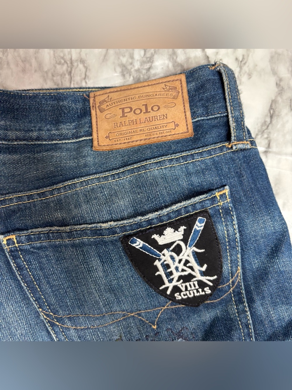 POLO RALPH LAUREN Astor Slim Boyfriend Patchwork Denim Jeans Size 31 blue cotton - Picture 3 of 9